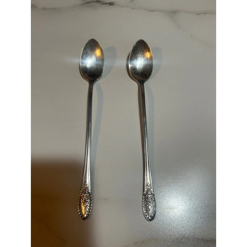 Rogers & Bro Daybreak Silver Plate Iced Tea Spoons Set of 2 Vintage 7.5 Inch